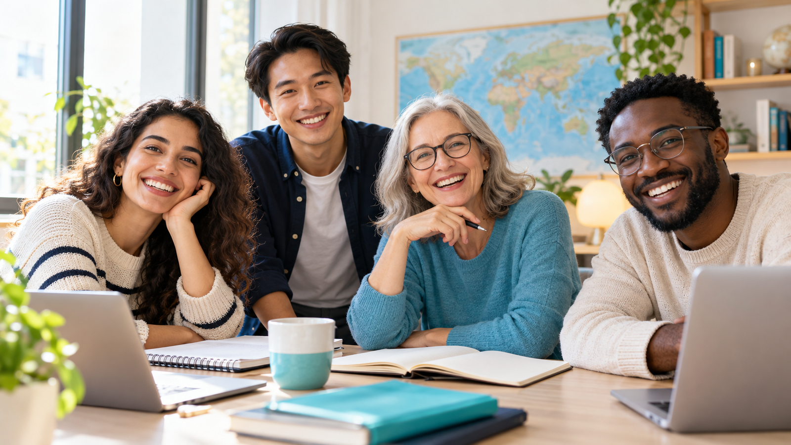 Estudiantes de distintas edades aprendiendo idiomas juntos