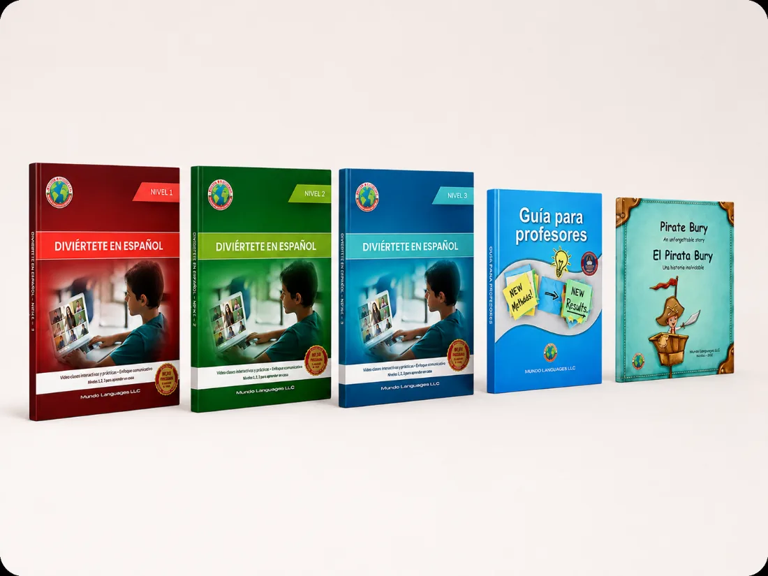 Colección de libros: Diviértete en Español Niveles 1, 2 y 3, Guía para profesores y El Pirata Bury