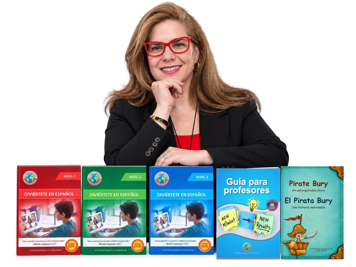 Despina Kozulcali con Diviértete en Español Niveles 1, 2 y 3, Guía para profesores y Pirate Bury